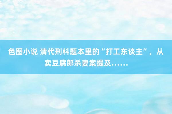 色图小说 清代刑科题本里的“打工东谈主”，从卖豆腐郎杀妻案提及……